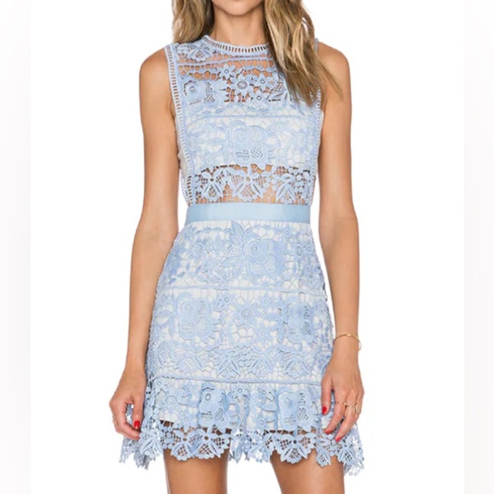 Self-Portrait Light Blue Lace Mini Dress